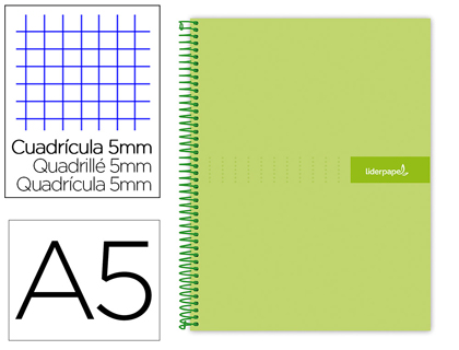 Cuaderno espiral Liderpapel Crafty A5 tapa extradura 120h micro 90g c/5mm. color verde